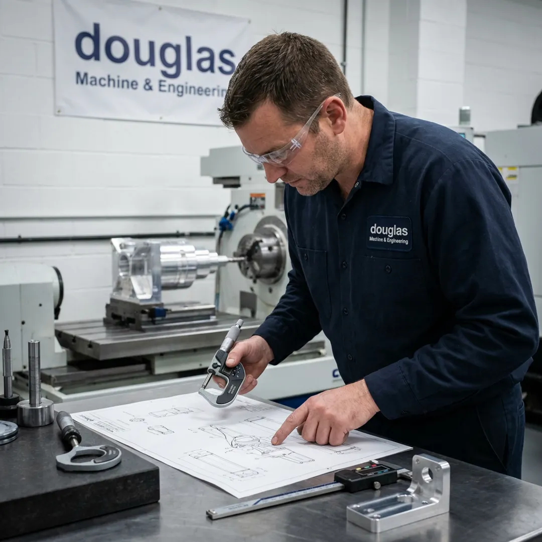 CNC machinist reviewing aerospace part drawings