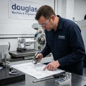 CNC machinist reviewing aerospace part drawings