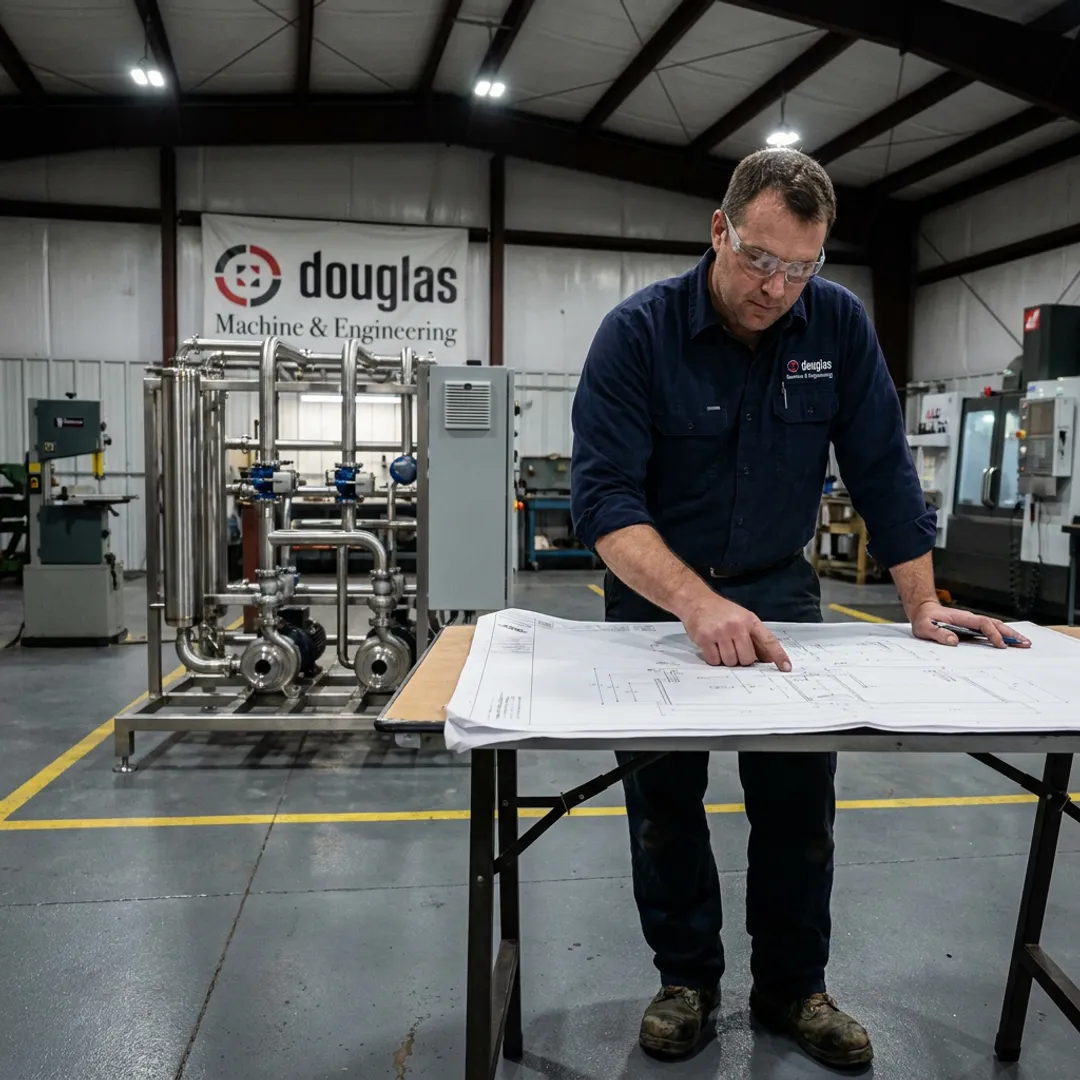 Engineer reviewing CIP fabrication drawings