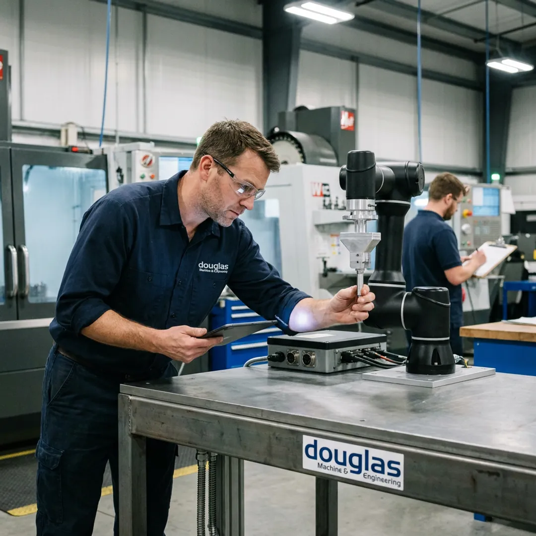 Engineer testing a robotic automation system