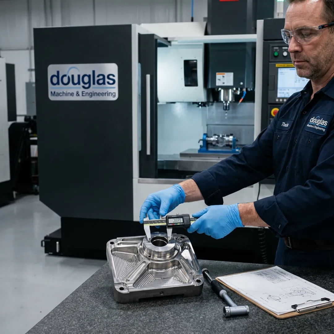 Machined aerospace component under inspection