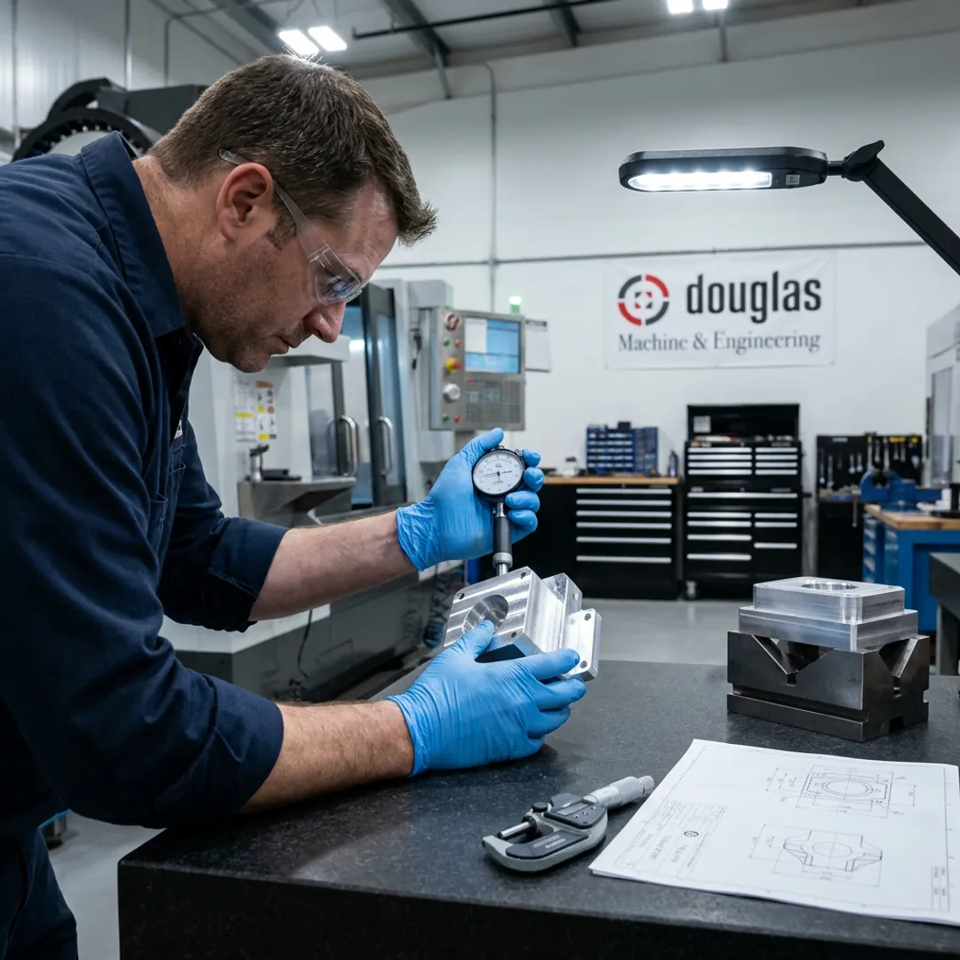Machinist inspecting a precision component