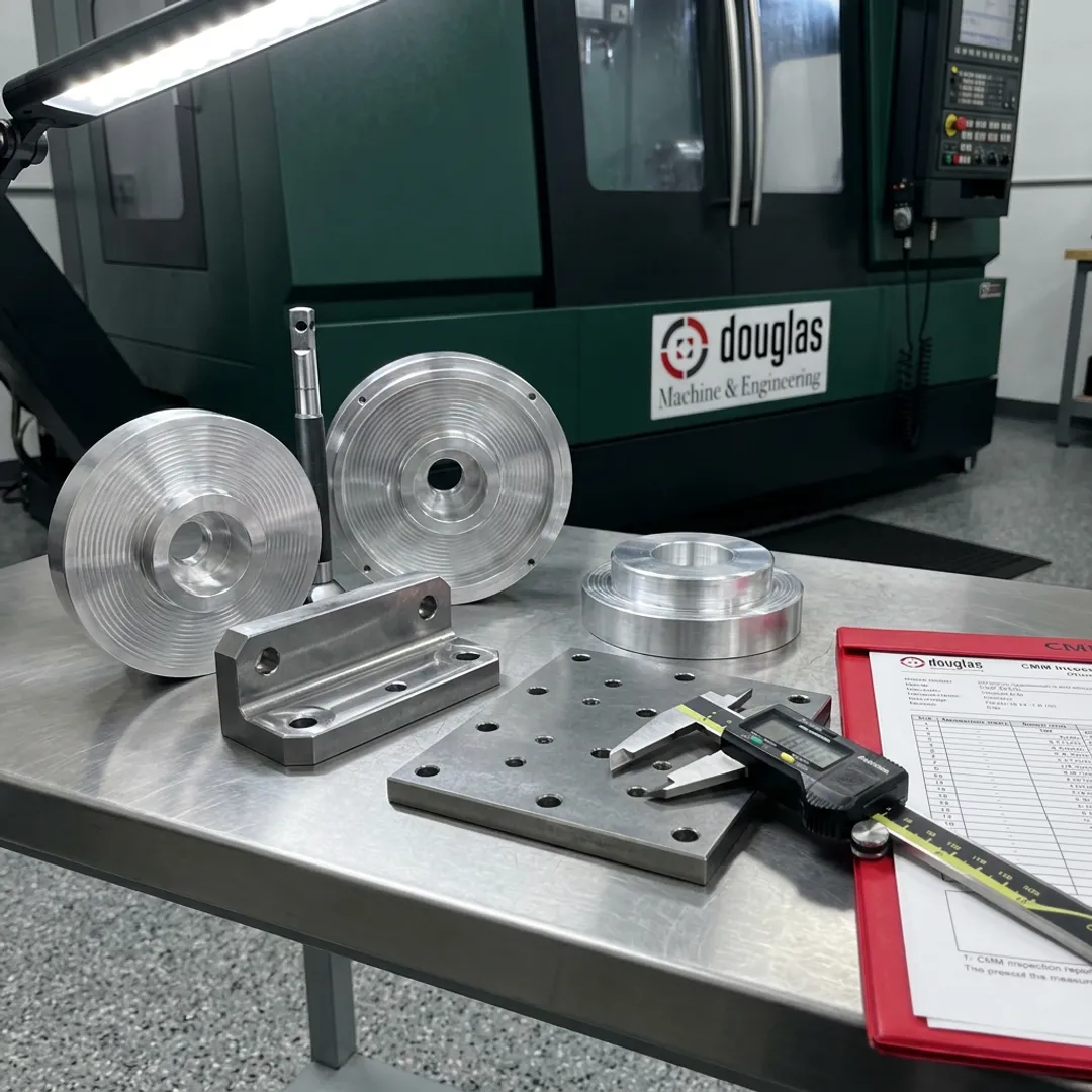 Precision machined metal components in a CNC shop