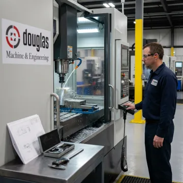 CNC machine cutting a precision metal component
