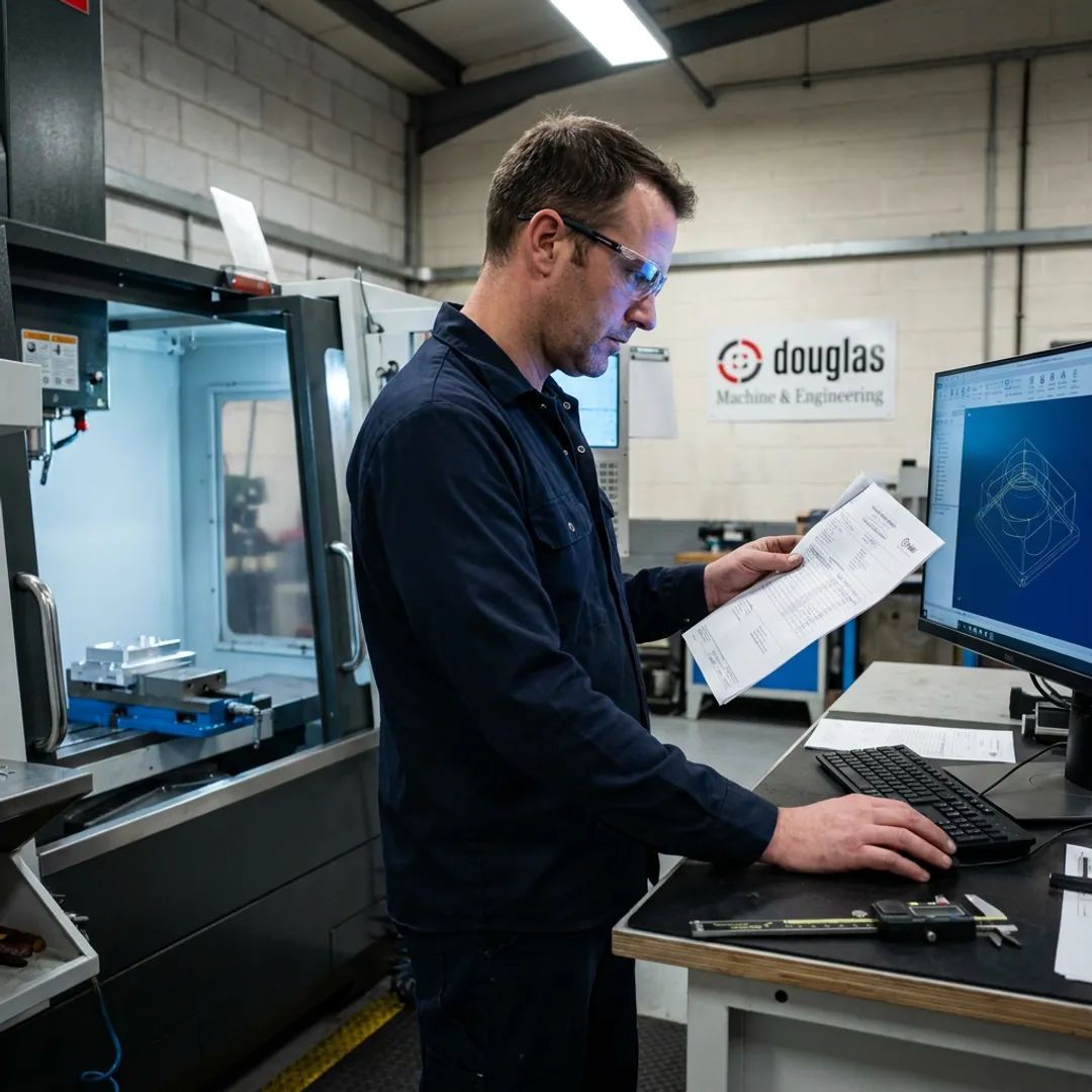 Engineer reviewing CNC milling process data
