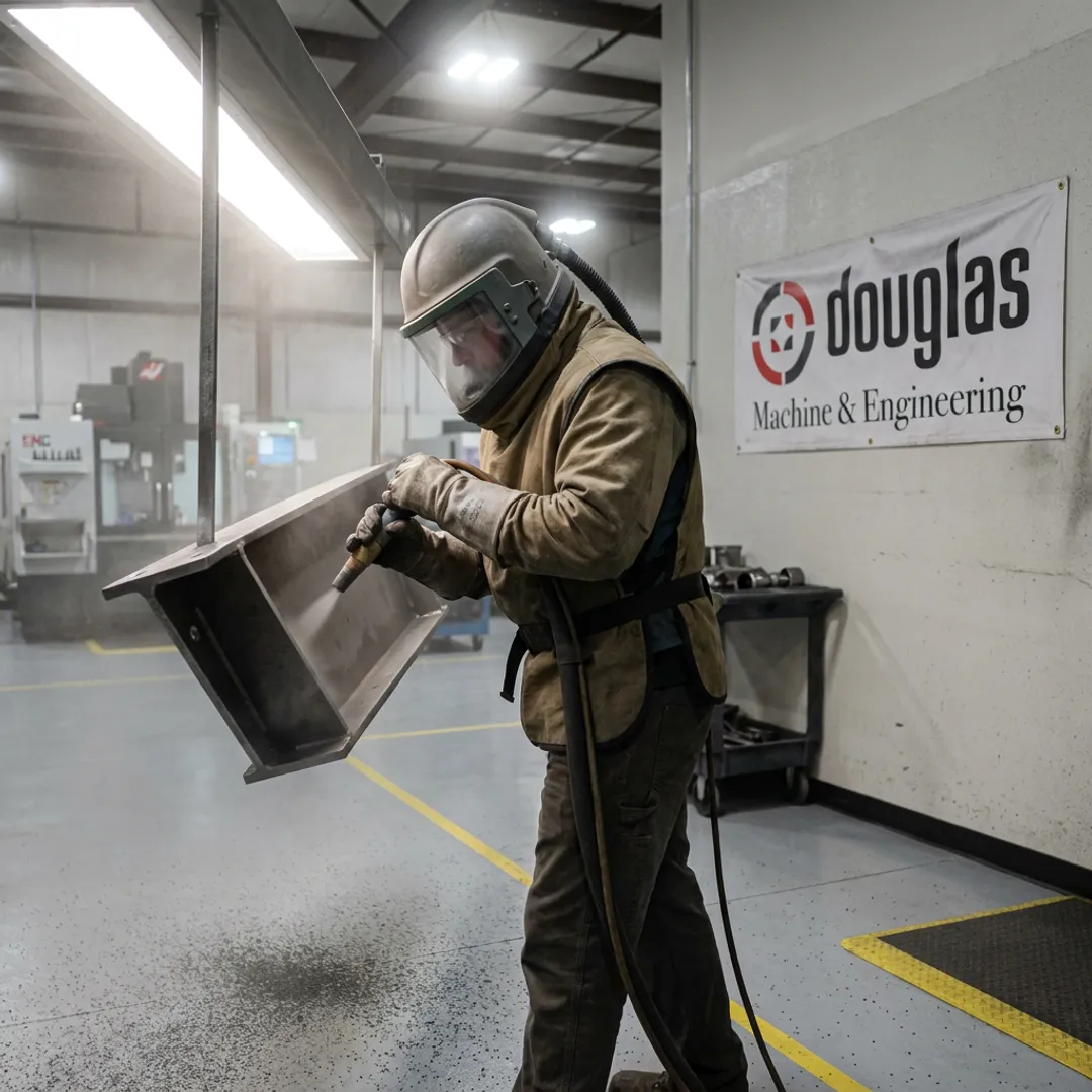 Technician preparing metal parts for powder coating
