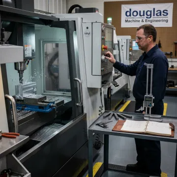 Precision CNC milling machine cutting a metal component