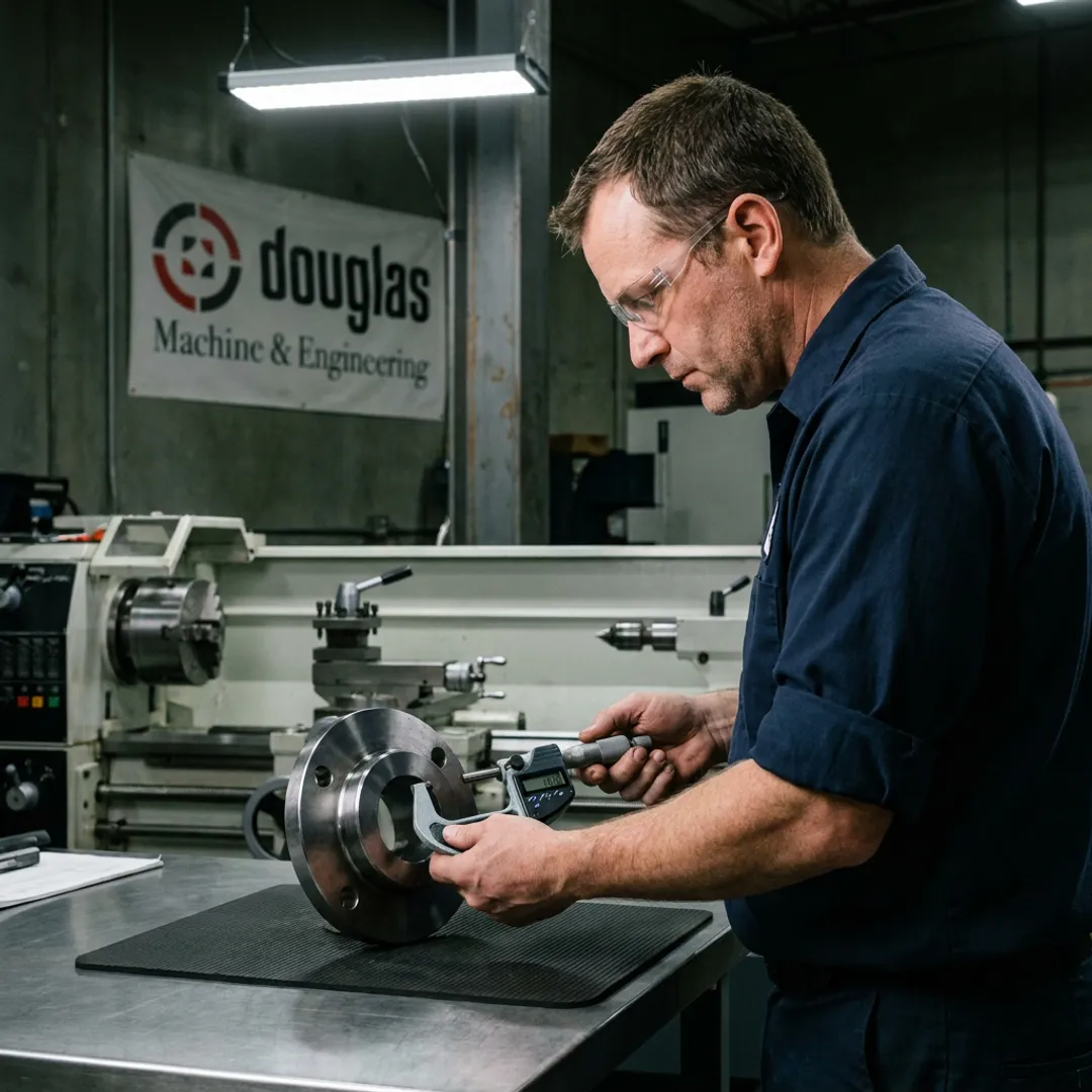 Machinist inspecting CNC agricultural part