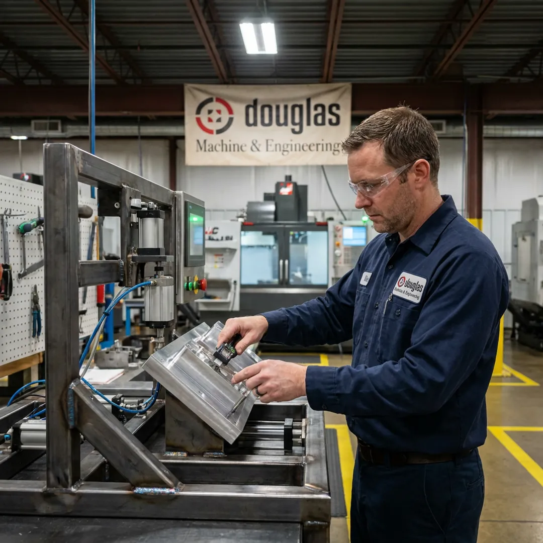 Engineer testing a custom automation system