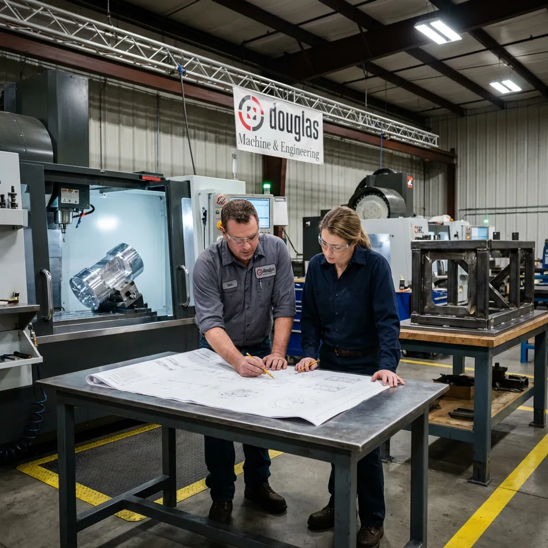 Fabrication team reviewing custom metal project plans