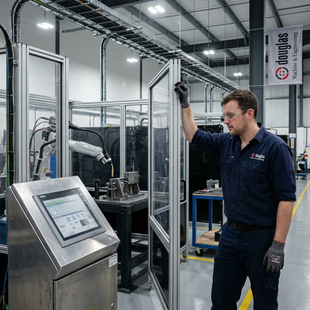 Technician testing robotic automation equipment