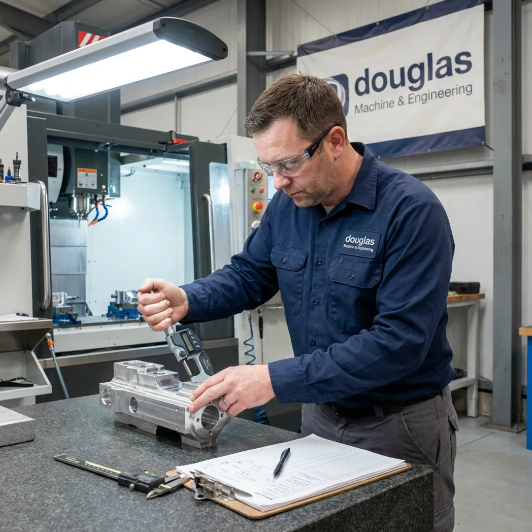 Engineer inspecting precision machined defense part