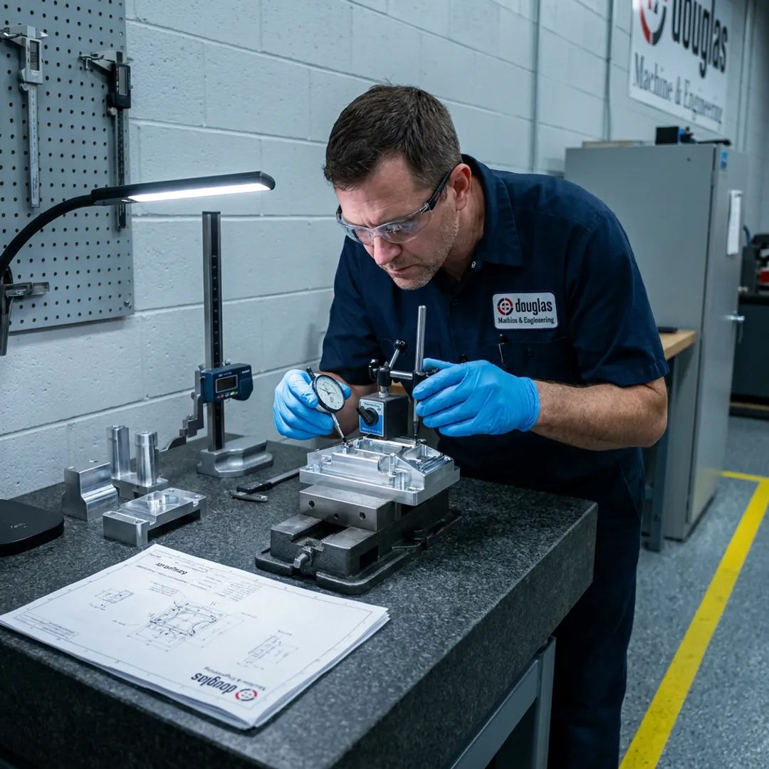 Technician inspecting aerospace fixture
