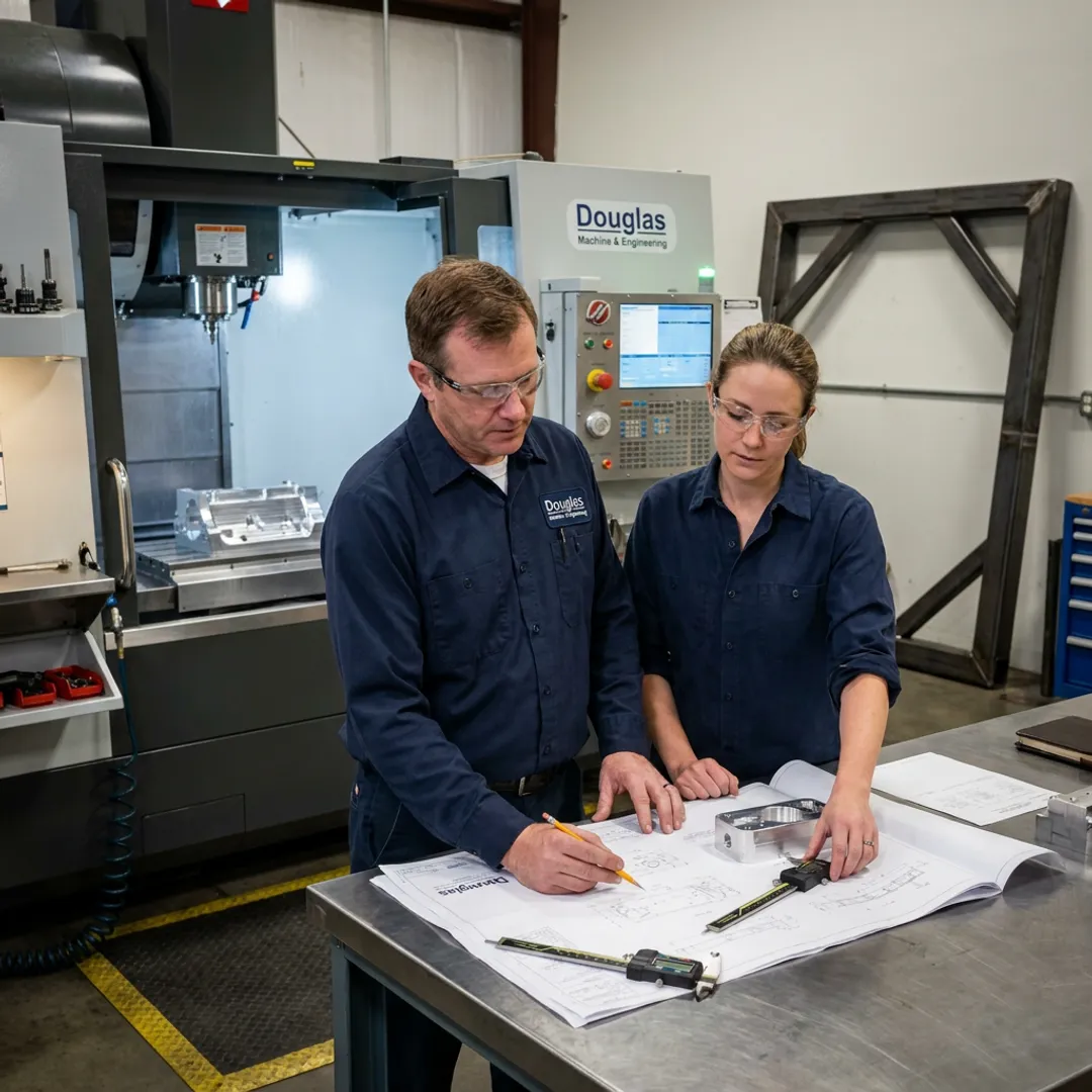 Fabrication team reviewing metal project plans