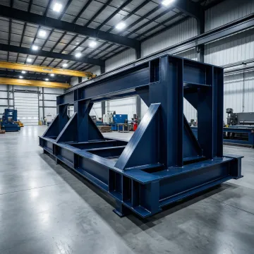 Custom fabricated heavy steel structural assembly at Douglas Machine & Engineering facility