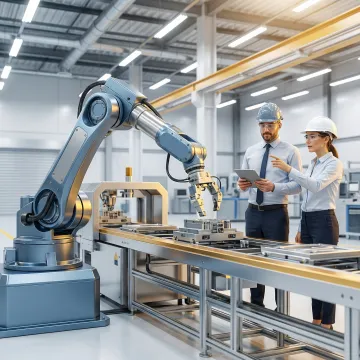 Custom robotic integration system being installed on an industrial manufacturing floor