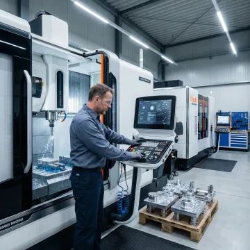 CNC machinist operating precision milling machine for custom metal parts