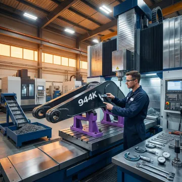 Technician performing precision repair and rebuilding on an industrial milling machine in a professional machine shop.