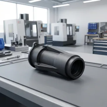 Close-up of a freshly powder coated industrial metal component showing smooth, durable finish in a professional facility