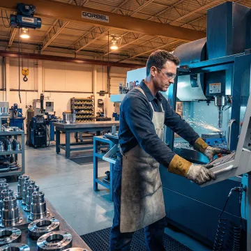 Skilled fabricator performing precision custom metal fabrication in a modern industrial shop