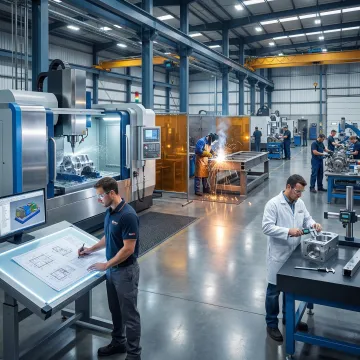 Step-by-step welding and fabrication process in a professional manufacturing facility