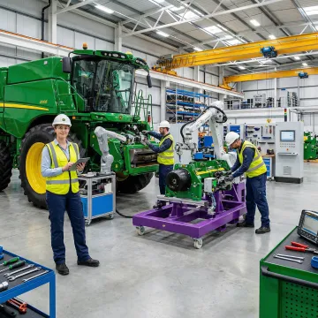 Engineers installing and validating a custom robotic system on agriculture equipment