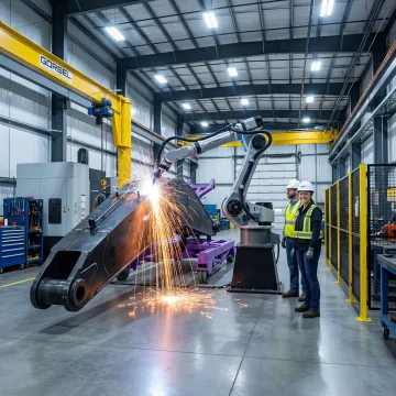 Custom robotic system integrated into agriculture equipment on a manufacturing floor
