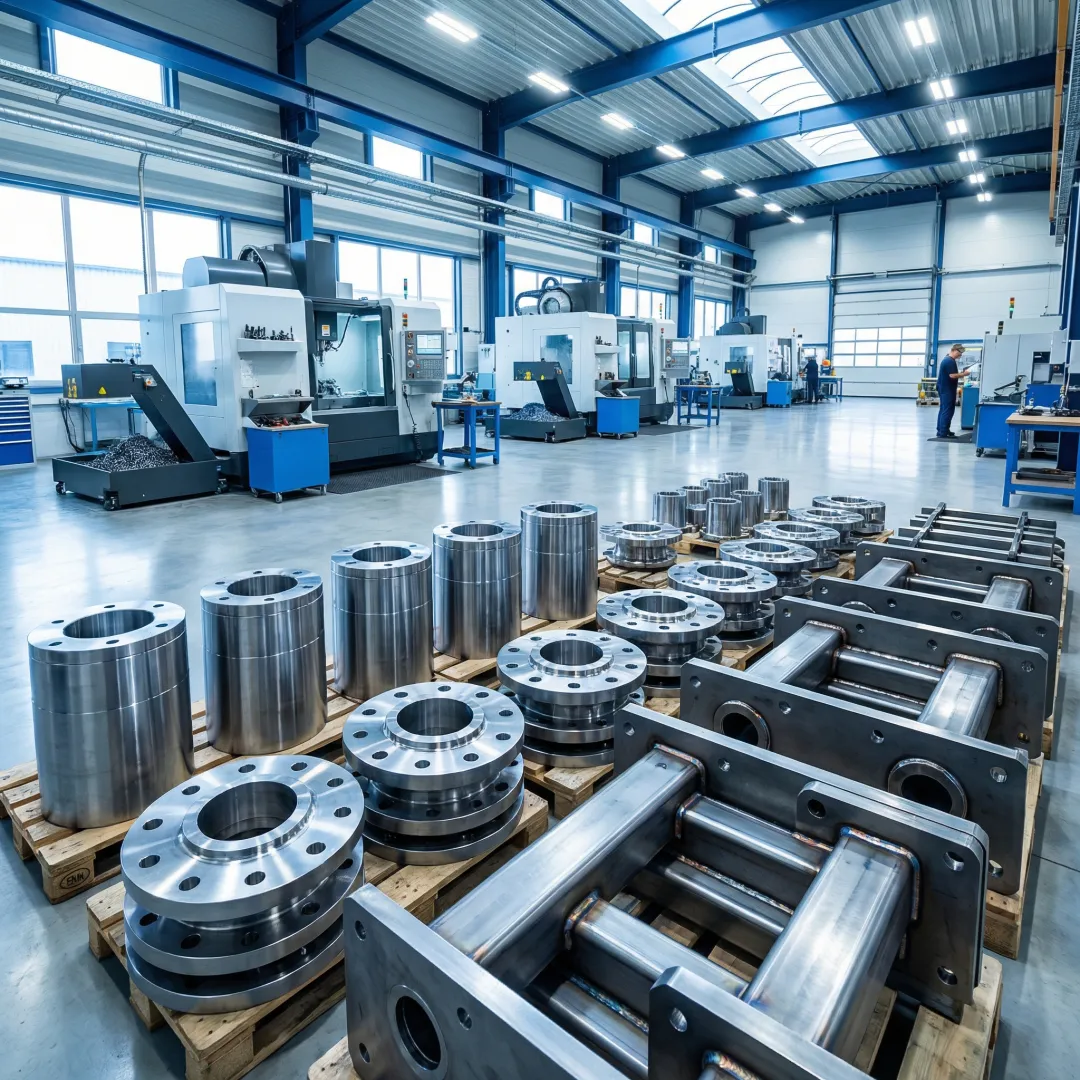 Precision metal fabrication components arranged in a certified industrial facility
