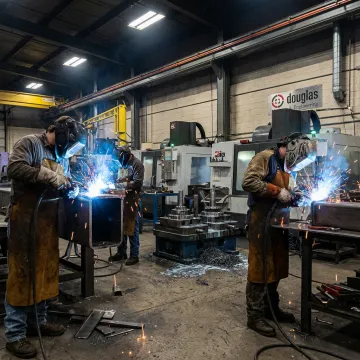 Custom welded metal fabrication in a machine shop
