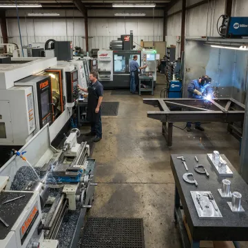 CNC machining and metal fabrication shop floor
