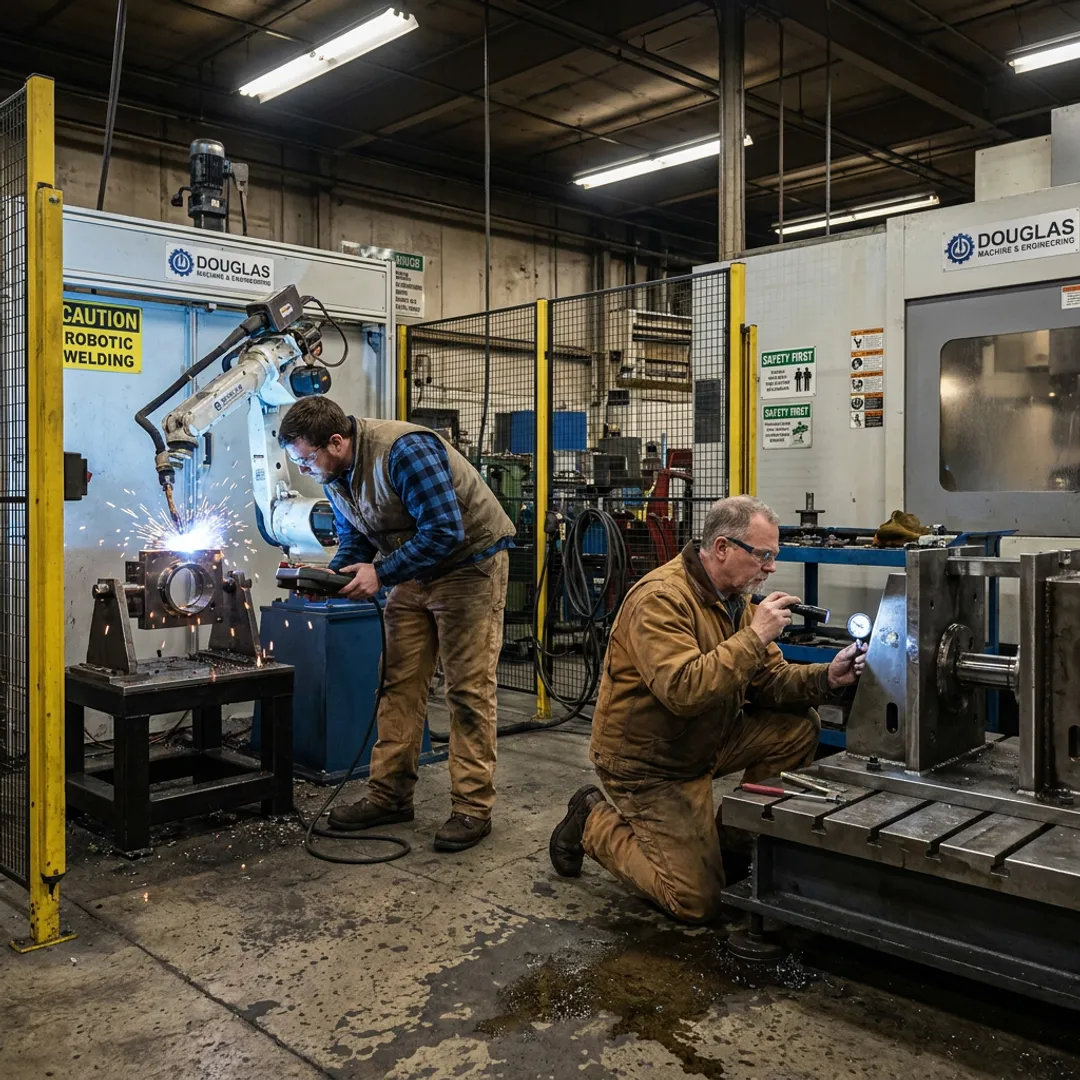 Technicians validating a robotic automation system