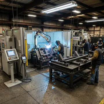 Robotic automation cell in an industrial manufacturing facility
