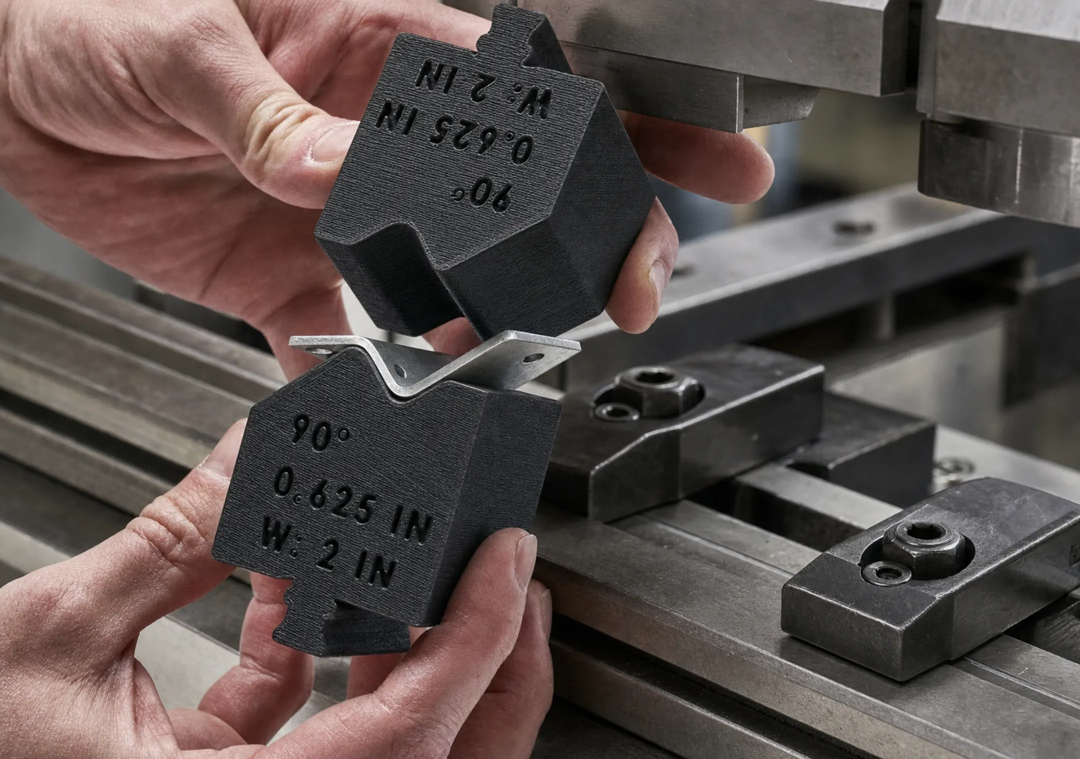 Additively manufactured polymer tooling forming carbon steel brackets