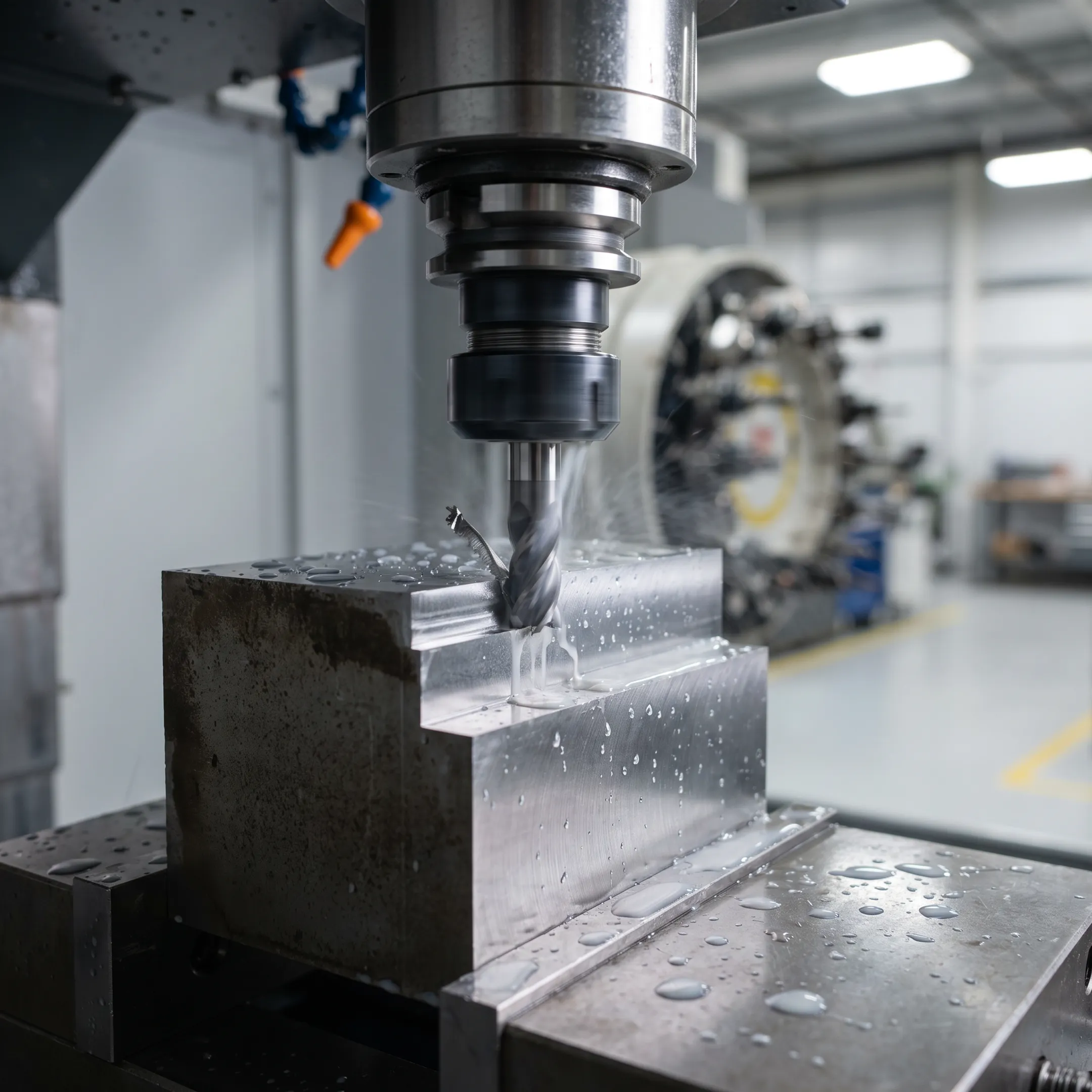 CNC machine producing a precision metal component for low volume production