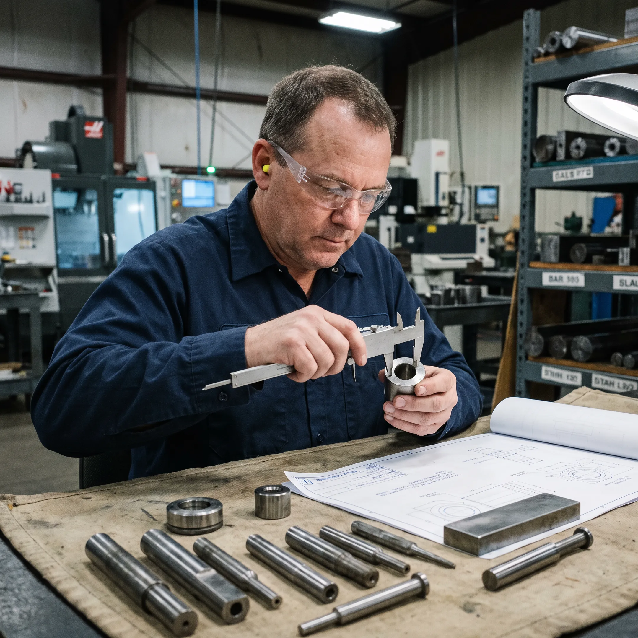 Specialty tooling professional reviewing custom die components and manufacturing drawings
