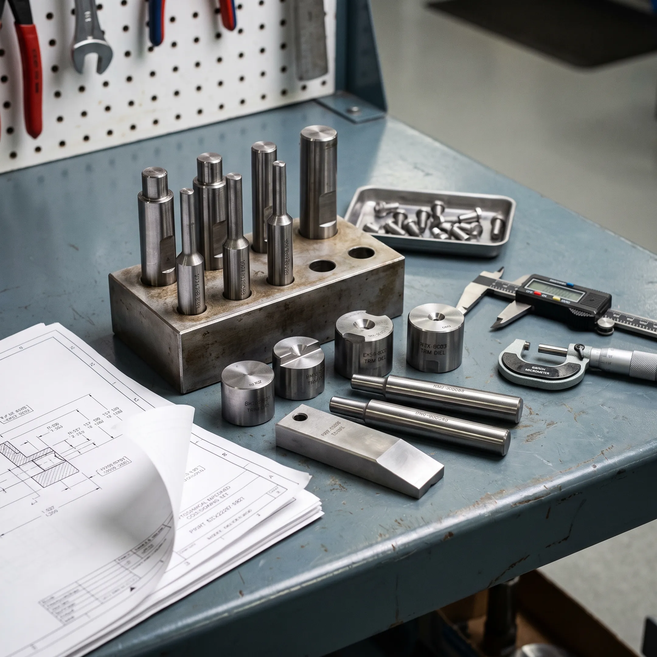 Machined fastener tooling and precision metal components prepared for manufacturer review