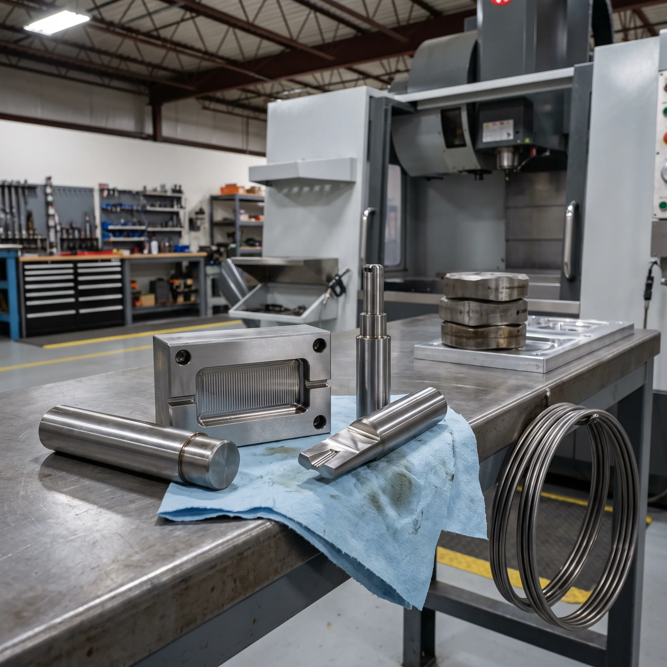 Custom machining and EDM tooling in an industrial manufacturing setting
