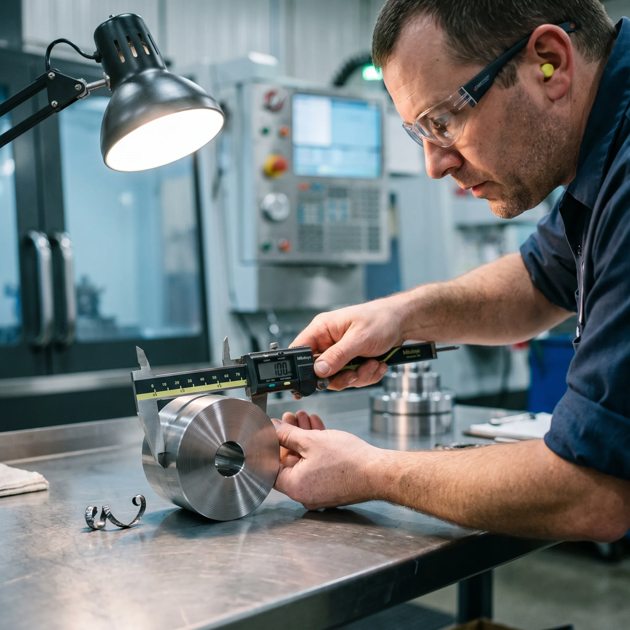 Precision machined tooling component beside CNC equipment