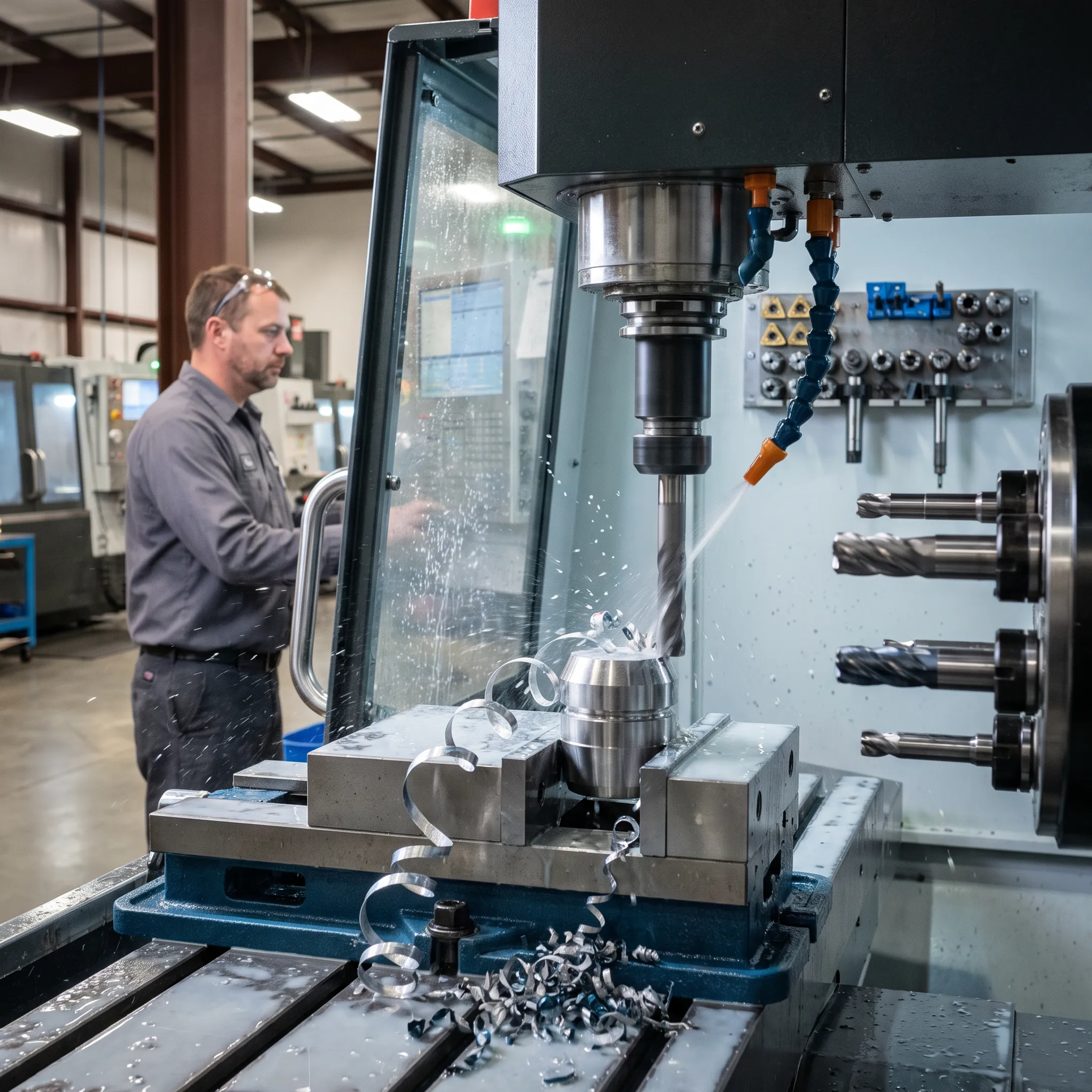 CNC machining equipment producing a precision industrial component