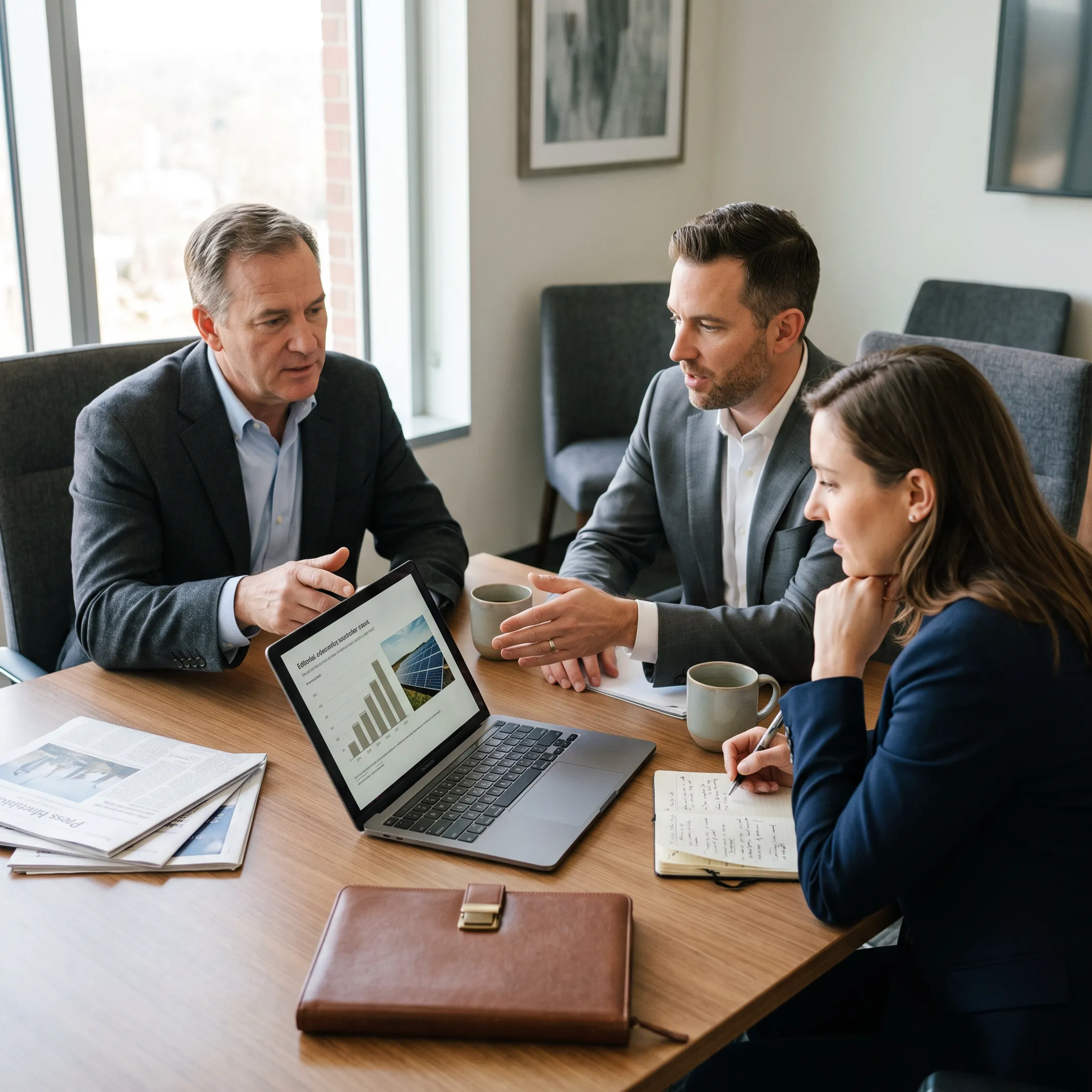 Energy technology executive discussing innovation with a business journalist