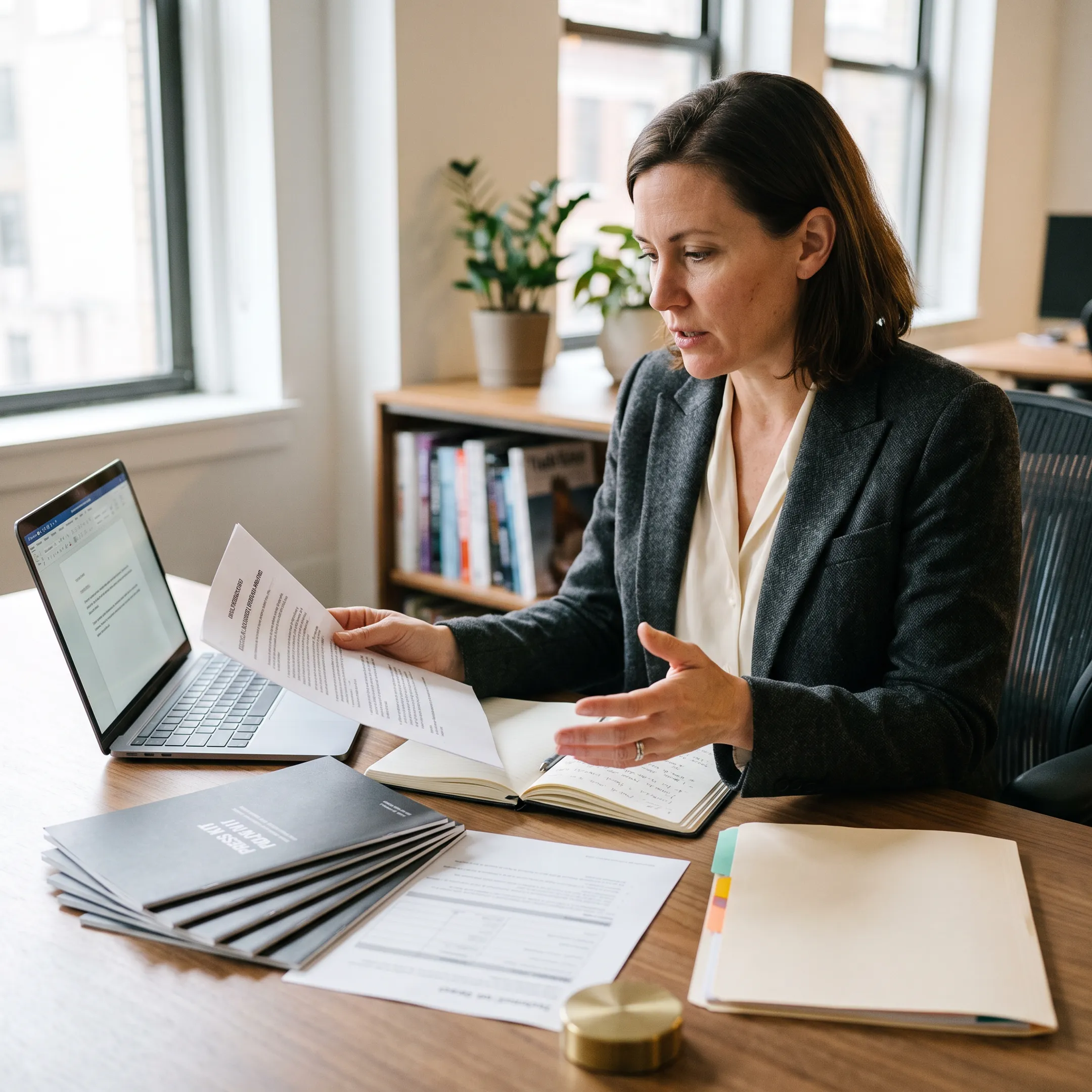Communications strategist preparing government contractor media content