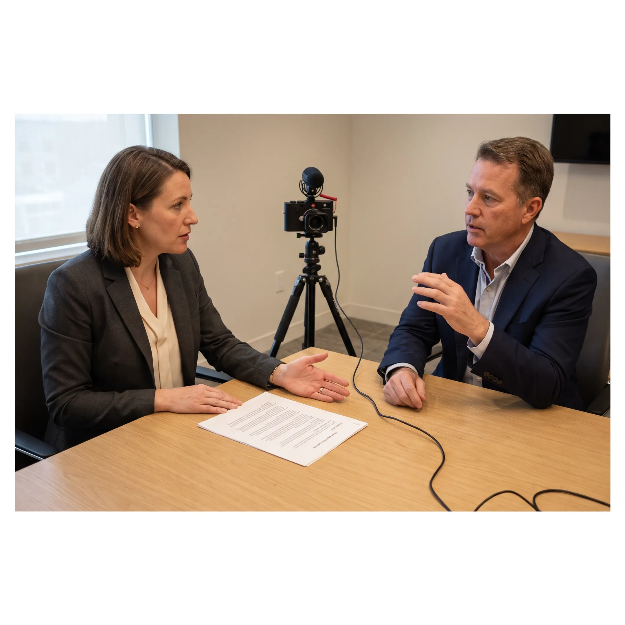 Communications coach guiding an executive through interview preparation