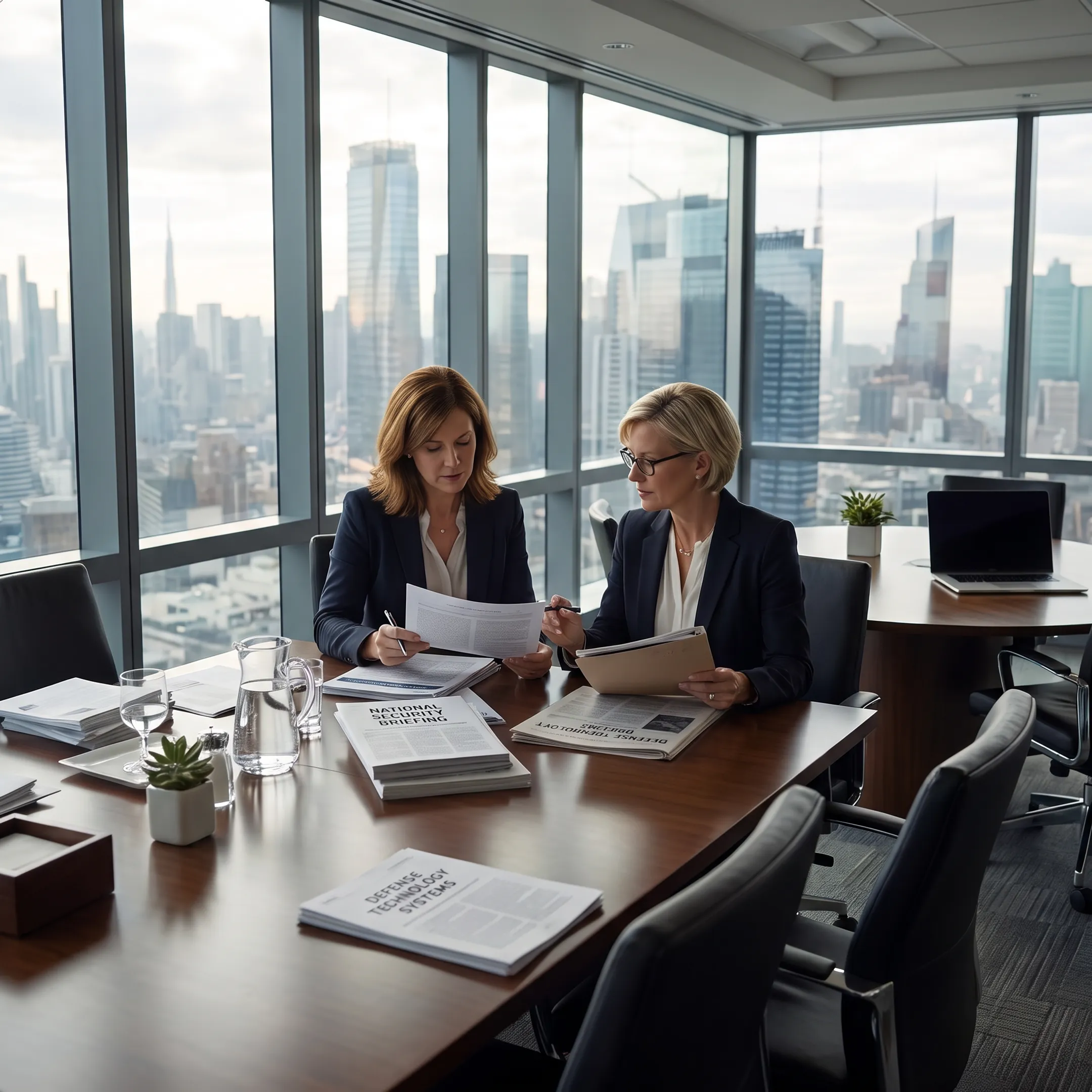 Public relations team developing communications strategy for a defense technology company