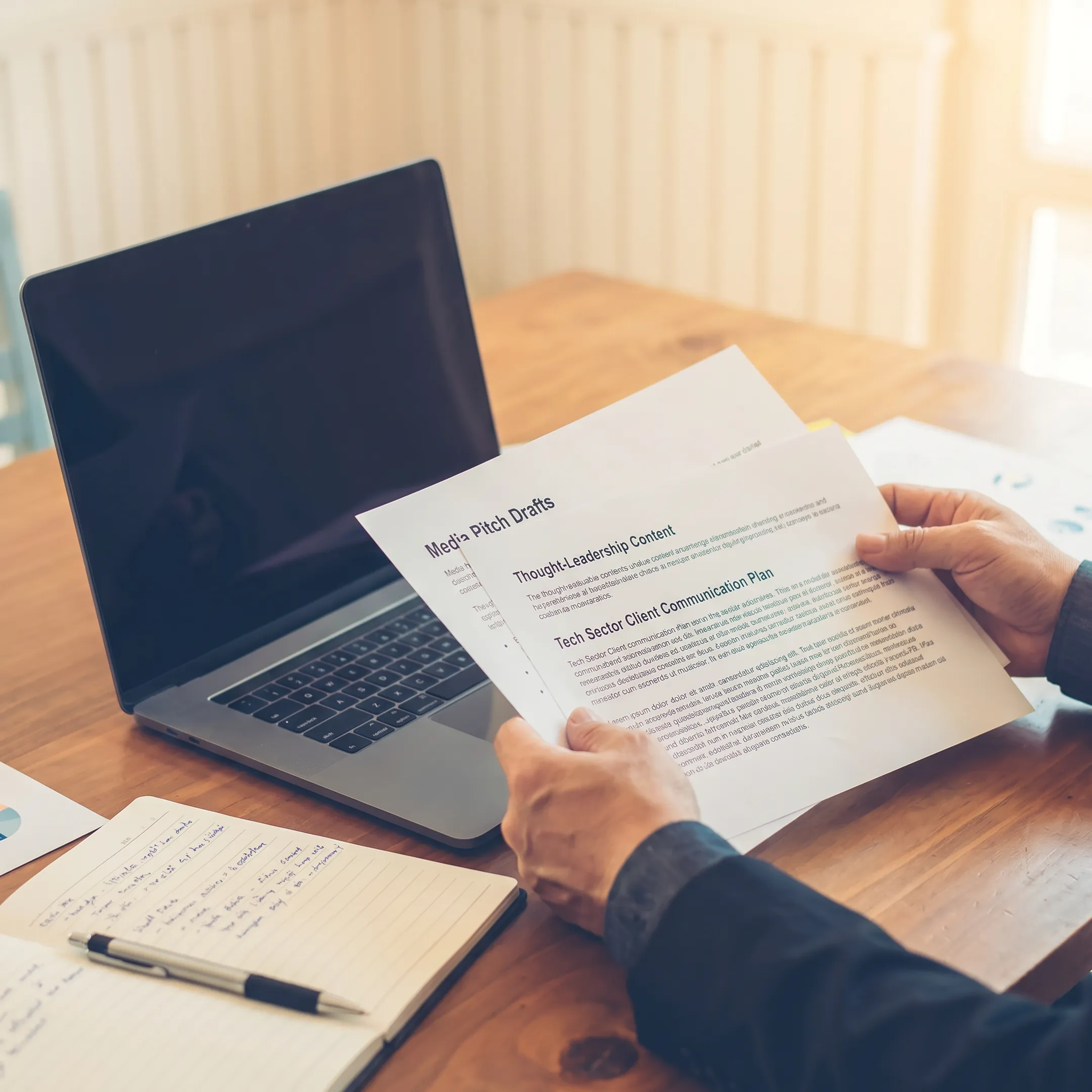 PR strategist developing media messaging and editorial outreach for a technology brand