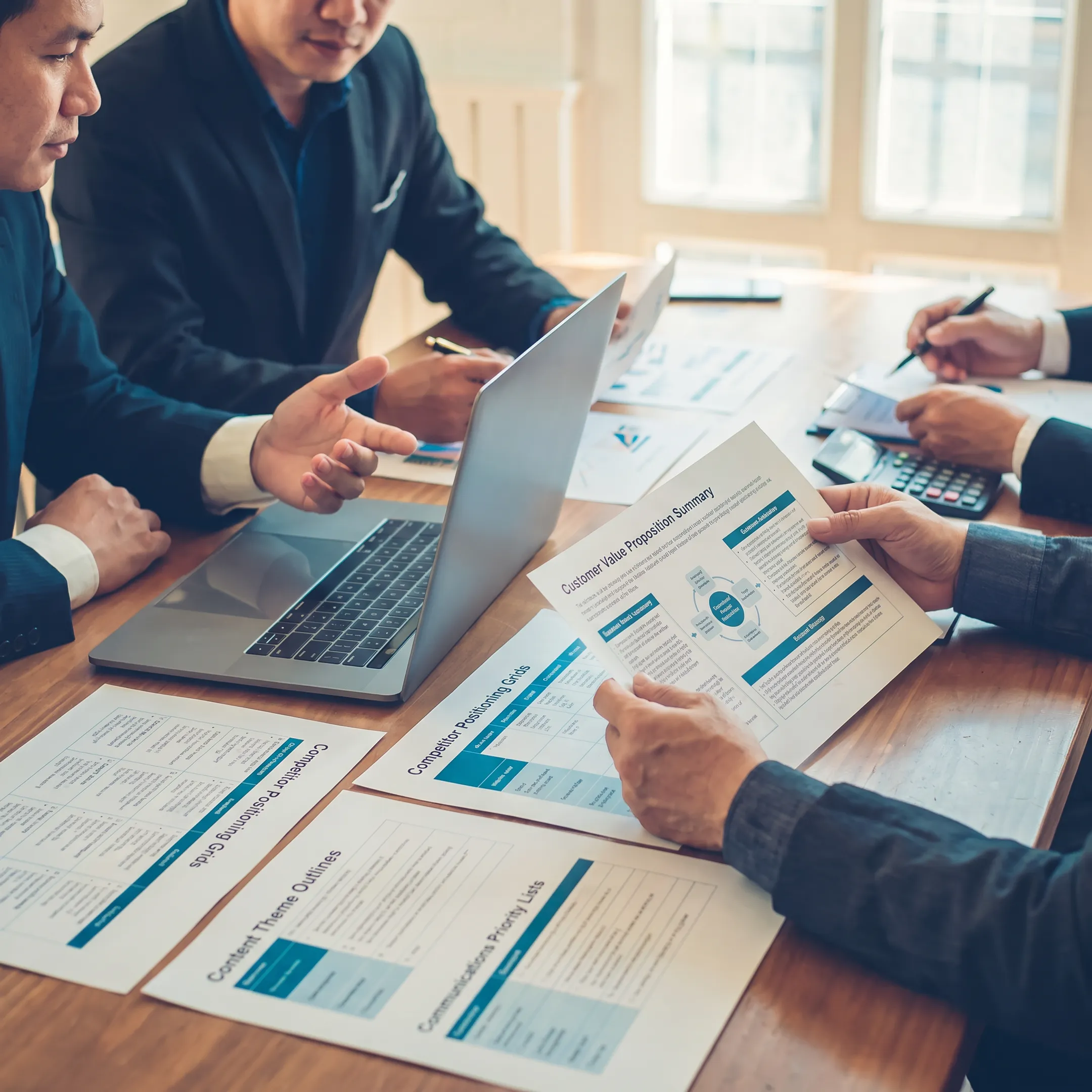 Brand strategists developing technology company positioning and messaging