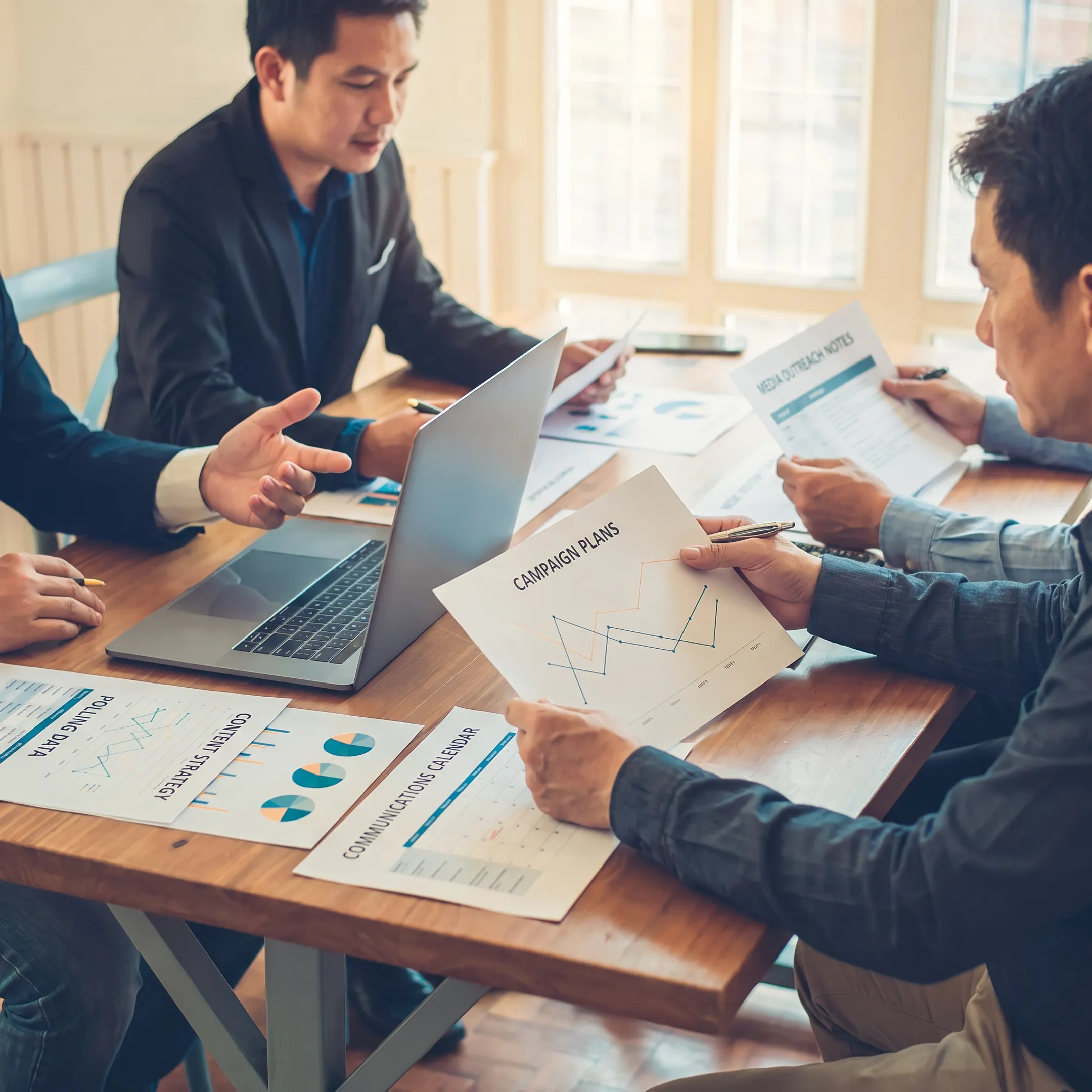 PR consultants planning media outreach and content strategy