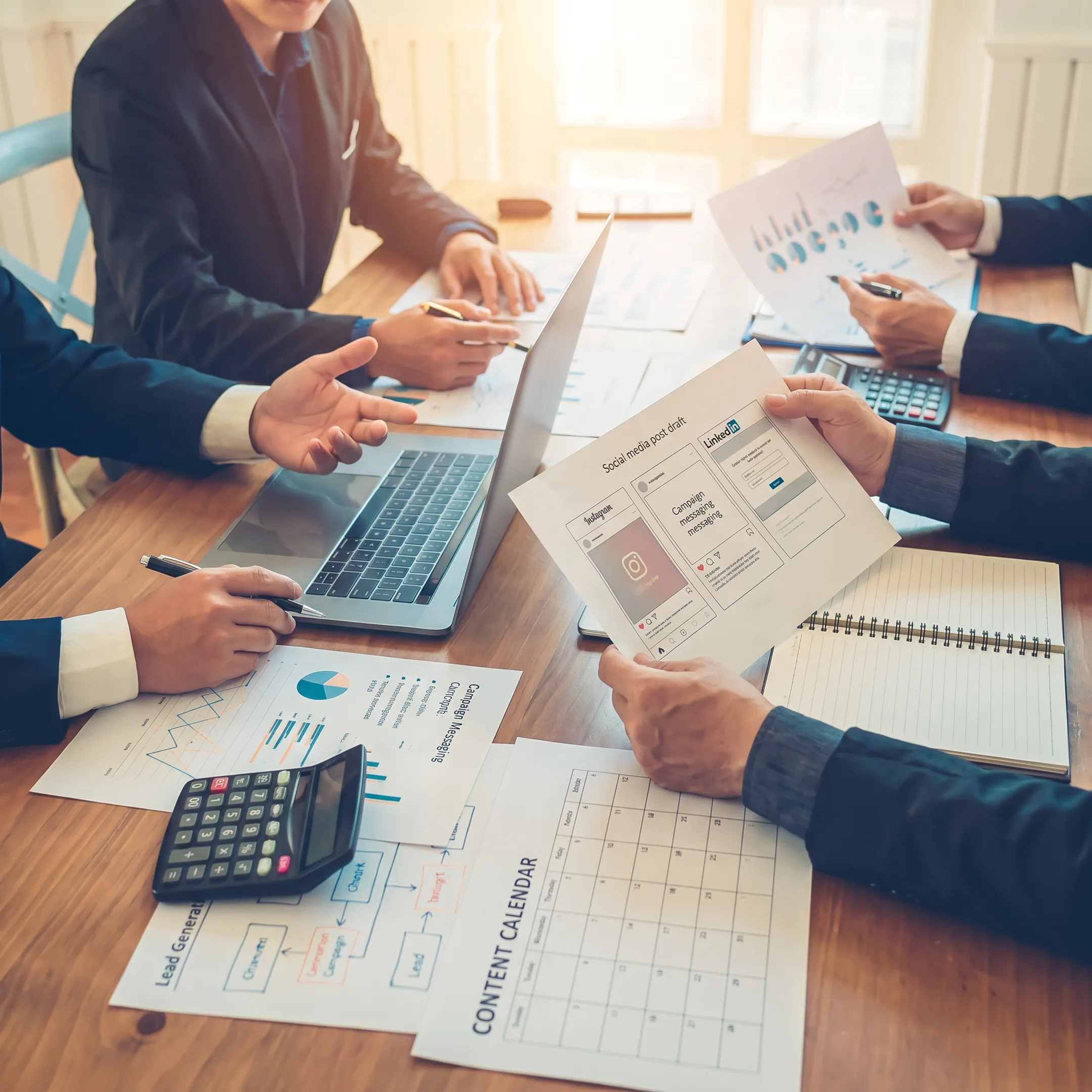 Strategists creating integrated social media and public relations content