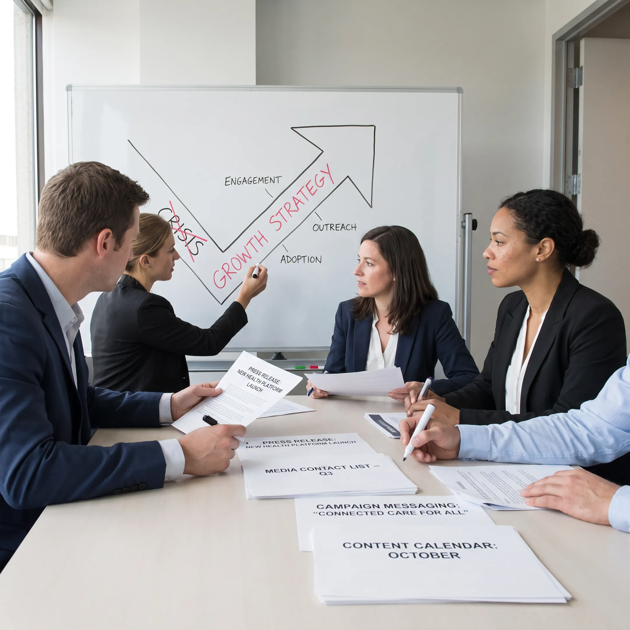Healthcare technology PR team developing media and marketing strategy