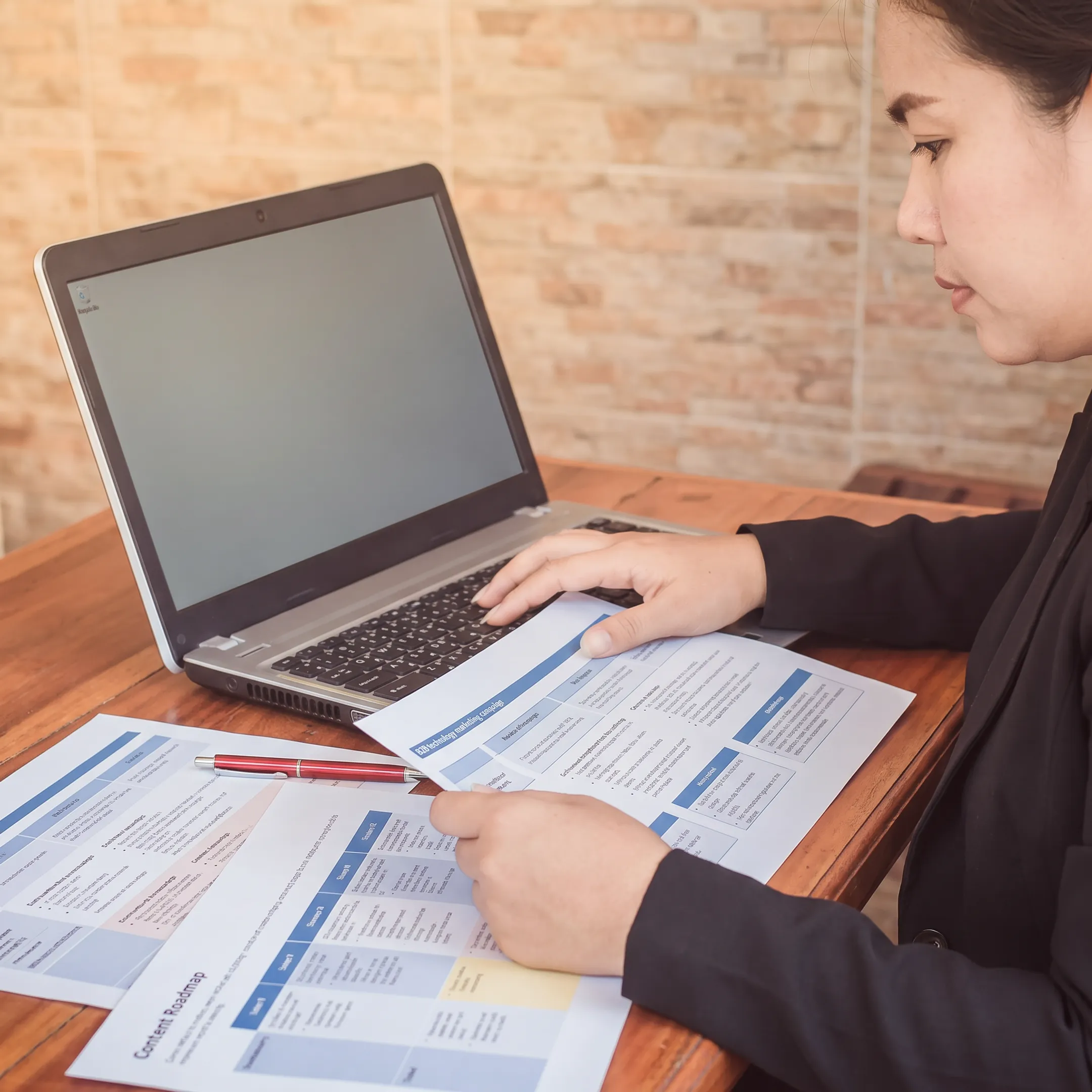 Strategist developing a content roadmap with messaging and campaign materials