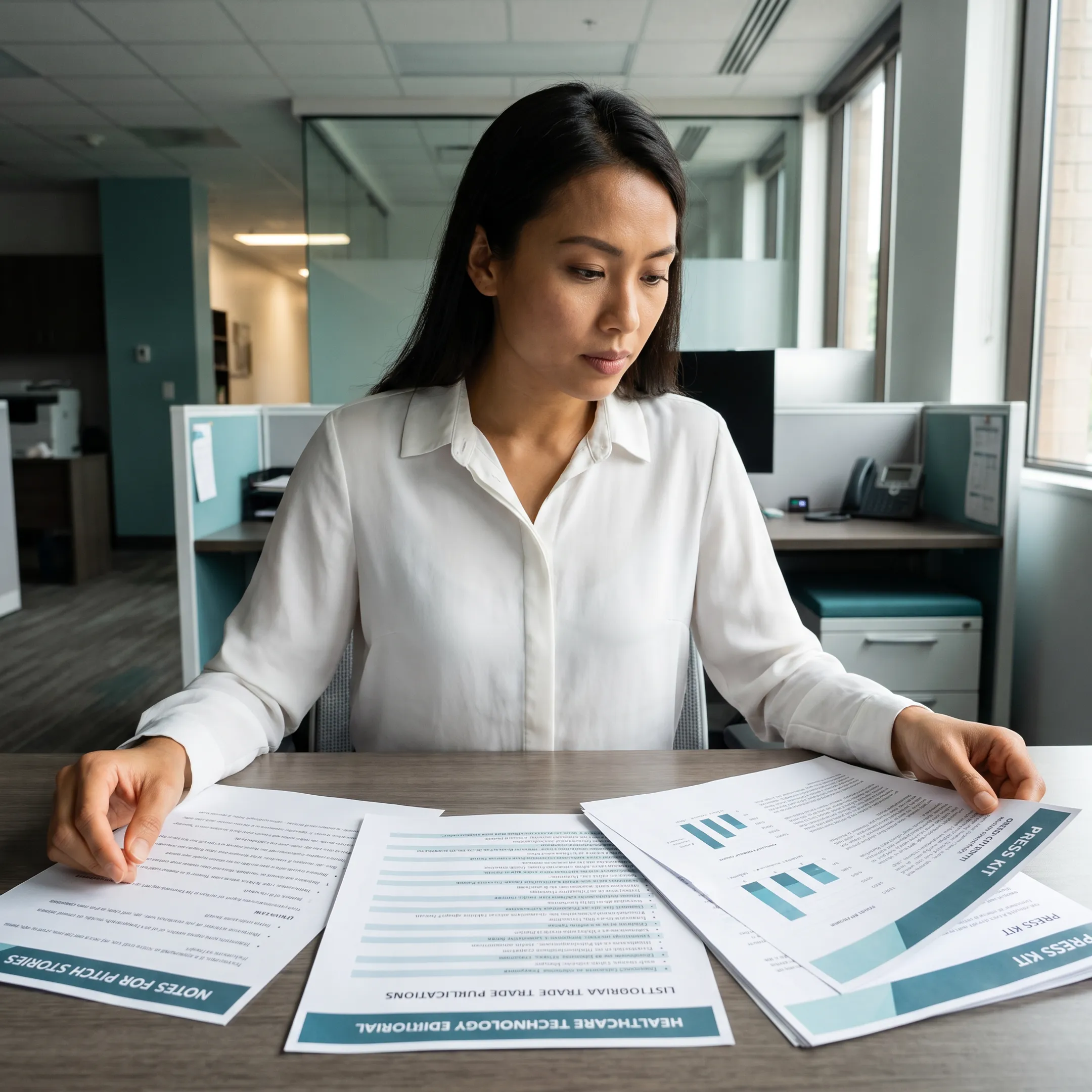 Public relations strategist developing a healthcare technology media campaign